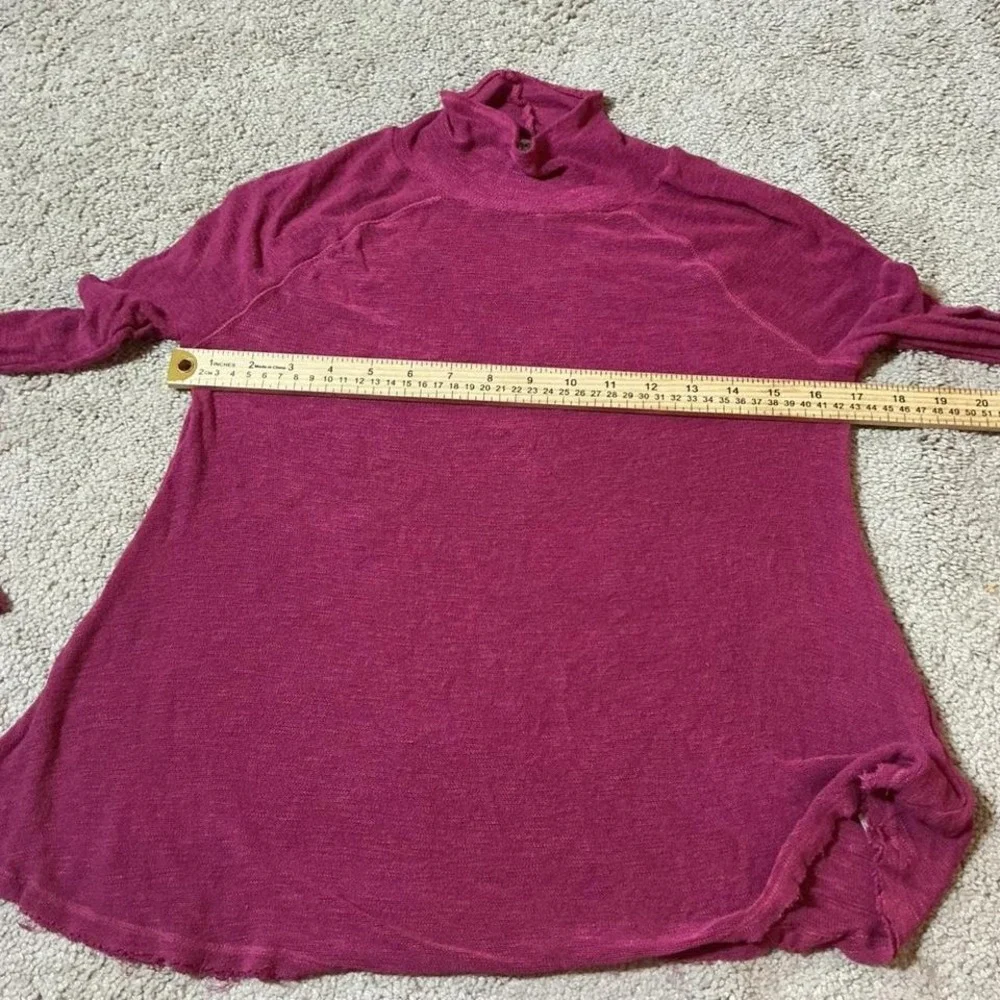 Free People Pink Sheer Long Sleeve Turtleneck Asymmetrical Raw Hem Top‎ XS